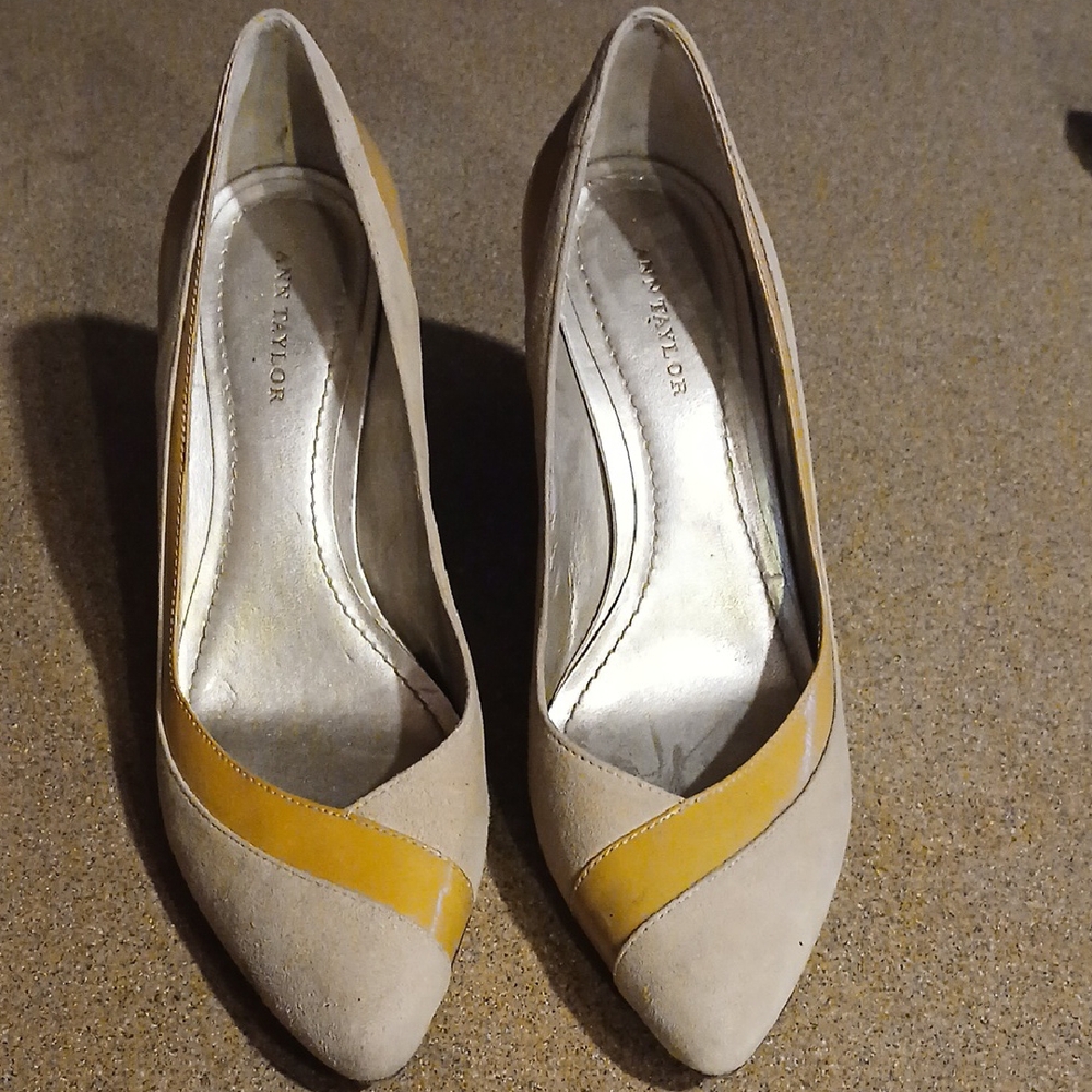 Ann Taylor Beige and Mustard Heels
